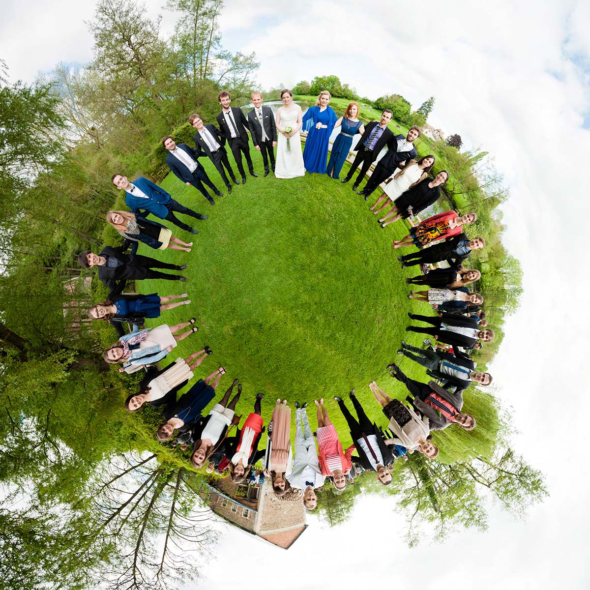 photo de groupe à 360° - vin d'honneur  mariage en Normandie